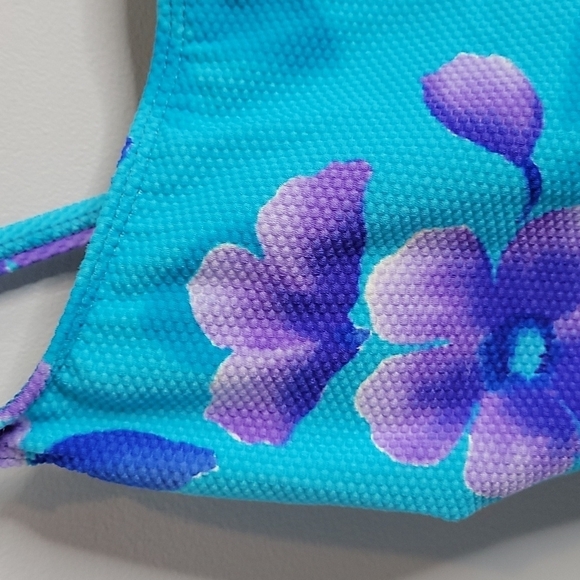 Sessa Turquoise blue & purple floral print one piece Swimsuit Strappy Back 14 - Picture 7 of 11